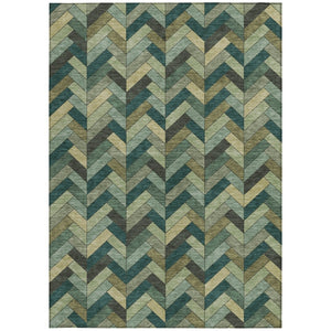 HomeRoots 8' X 10' Washable Green and Gray Geometric Area Rug for Indoor/Outdoor High-Traffic Spaces 658168