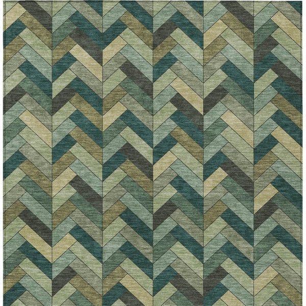 HomeRoots 10' Green and Gray Geometric Area Rug - Durable, Washable Indoor/Outdoor Perfect for High-Traffic Spaces 658170