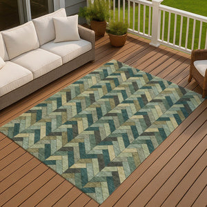 HomeRoots 10' Green and Gray Geometric Area Rug - Durable, Washable Indoor/Outdoor Perfect for High-Traffic Spaces 658170