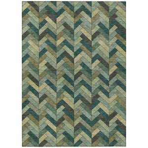 HomeRoots 10' Green and Gray Geometric Area Rug - Durable, Washable Indoor/Outdoor Perfect for High-Traffic Spaces 658170