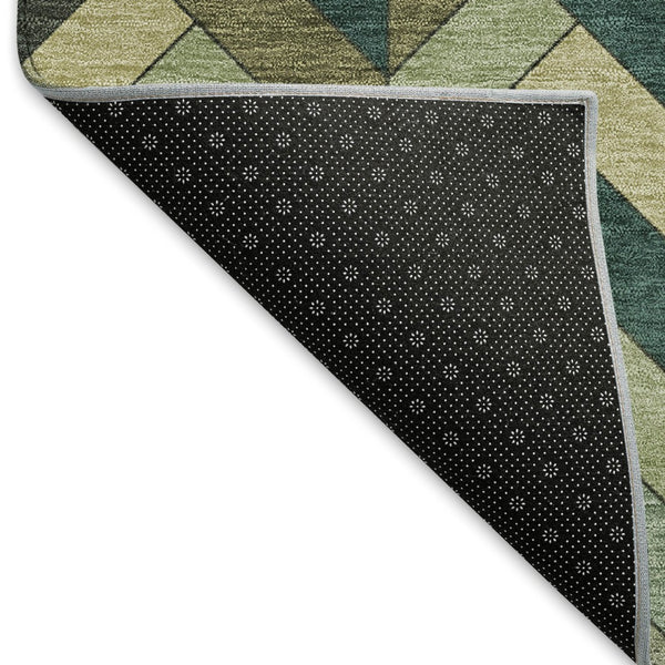 HomeRoots 10' Green and Gray Geometric Area Rug - Durable, Washable Indoor/Outdoor Perfect for High-Traffic Spaces 658170