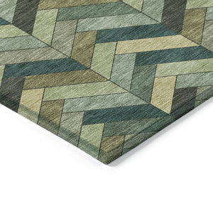 HomeRoots 10' Green and Gray Geometric Area Rug - Durable, Washable Indoor/Outdoor Perfect for High-Traffic Spaces 658170