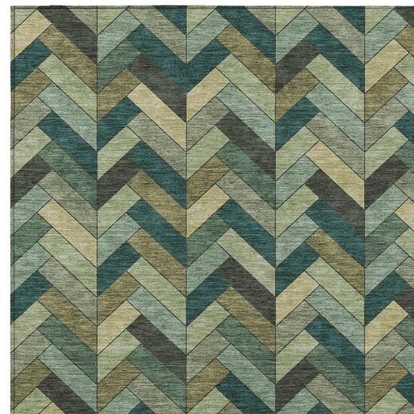 HomeRoots 10' Green and Gray Geometric Area Rug - Durable, Washable Indoor/Outdoor Perfect for High-Traffic Spaces 658170