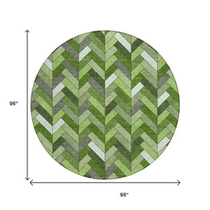 HomeRoots 8' Olive Green Round Geometric Rug – Washable Indoor/Outdoor Area Rug for Stylish Living Spaces 658173