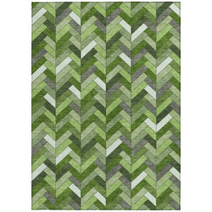 HomeRoots 8' Olive Green and Ivory Geometric Area Rug - Stylish, Washable, Durable for Indoor & Outdoor Use! 658174