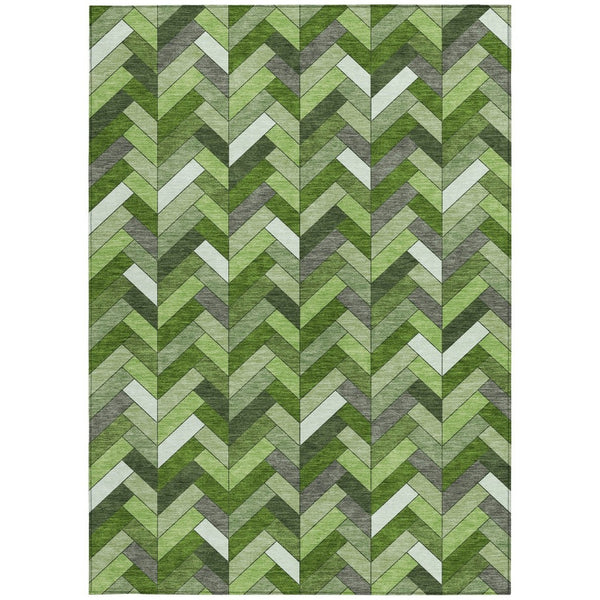 HomeRoots 8' Olive Green and Ivory Geometric Area Rug - Stylish, Washable, Durable for Indoor & Outdoor Use! 658174