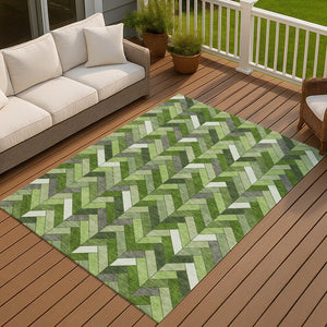 HomeRoots 8' Olive Green and Ivory Geometric Area Rug - Stylish, Washable, Durable for Indoor & Outdoor Use! 658174