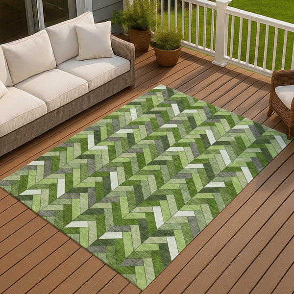 HomeRoots 8' Olive Green and Ivory Geometric Area Rug - Stylish, Washable, Durable for Indoor & Outdoor Use! 658174
