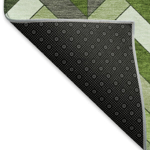 HomeRoots 8' Olive Green and Ivory Geometric Area Rug - Stylish, Washable, Durable for Indoor & Outdoor Use! 658174