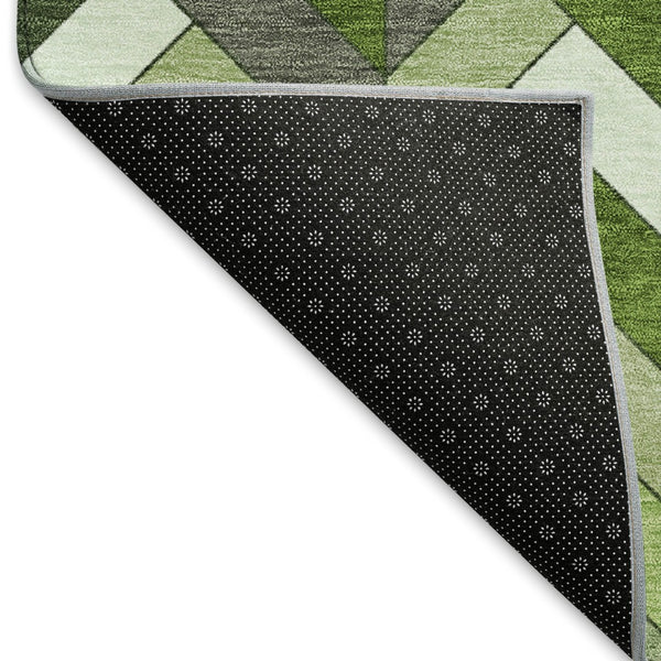 HomeRoots 8' Olive Green and Ivory Geometric Area Rug - Stylish, Washable, Durable for Indoor & Outdoor Use! 658174
