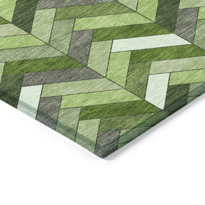 HomeRoots 8' Olive Green and Ivory Geometric Area Rug - Stylish, Washable, Durable for Indoor & Outdoor Use! 658174