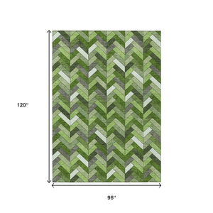 HomeRoots 8' Olive Green and Ivory Geometric Area Rug - Stylish, Washable, Durable for Indoor & Outdoor Use! 658174