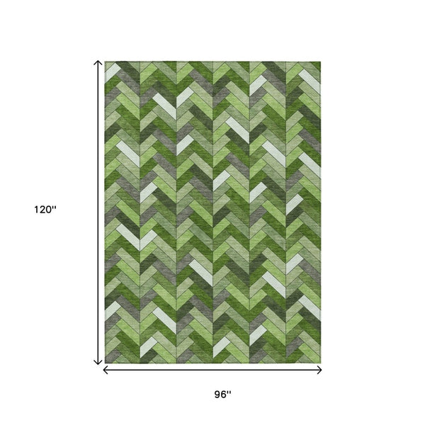 HomeRoots 8' Olive Green and Ivory Geometric Area Rug - Stylish, Washable, Durable for Indoor & Outdoor Use! 658174