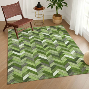 HomeRoots 8' Olive Green and Ivory Geometric Area Rug - Stylish, Washable, Durable for Indoor & Outdoor Use! 658174