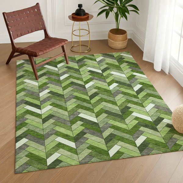 HomeRoots 8' Olive Green and Ivory Geometric Area Rug - Stylish, Washable, Durable for Indoor & Outdoor Use! 658174