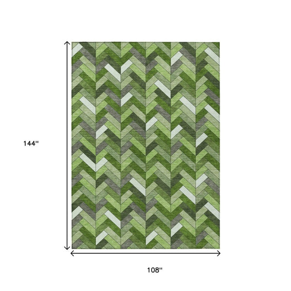 HomeRoots 9' Olive Green & Ivory Geometric Washable Area Rug – Stylish, Durable for Indoor/Outdoor Spaces! 658175