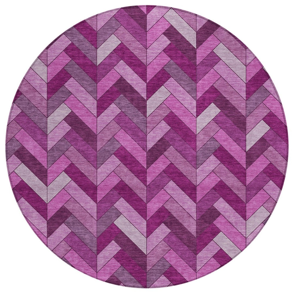HomeRoots 8' Pink and Ivory Round Geometric Washable Area Rug – Stylish, Durable & Perfect for Indoor/Outdoor Use! 658179