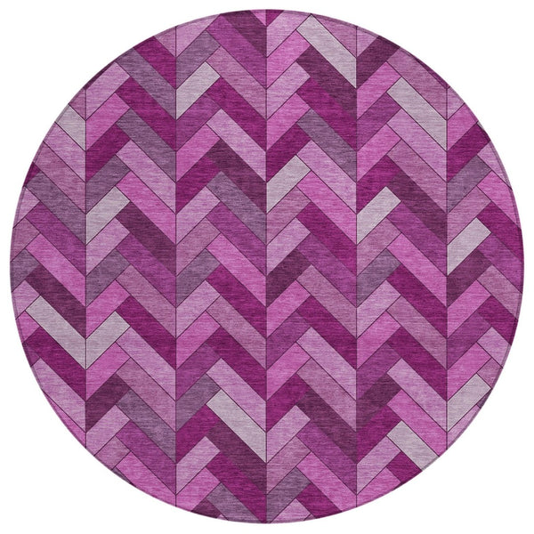 HomeRoots 8' Pink and Ivory Round Geometric Washable Area Rug – Stylish, Durable & Perfect for Indoor/Outdoor Use! 658179
