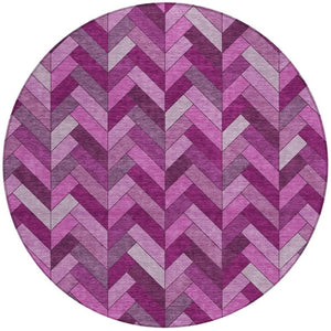 HomeRoots 8' Pink and Ivory Round Geometric Washable Area Rug – Stylish, Durable & Perfect for Indoor/Outdoor Use! 658179
