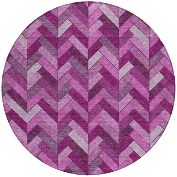 HomeRoots 8' Pink and Ivory Round Geometric Washable Area Rug – Stylish, Durable & Perfect for Indoor/Outdoor Use! 658179