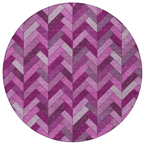 HomeRoots 8' Pink and Ivory Round Geometric Washable Area Rug – Stylish, Durable & Perfect for Indoor/Outdoor Use! 658179