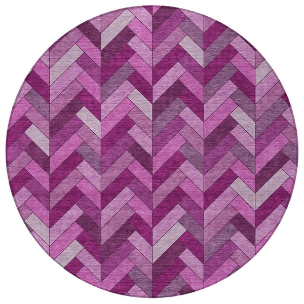 HomeRoots 8' Pink and Ivory Round Geometric Washable Area Rug – Stylish, Durable & Perfect for Indoor/Outdoor Use! 658179