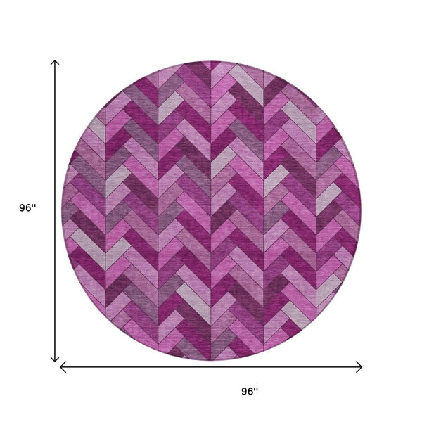HomeRoots 8' Pink and Ivory Round Geometric Washable Area Rug – Stylish, Durable & Perfect for Indoor/Outdoor Use! 658179