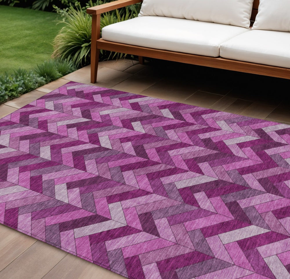 HomeRoots 8' X 10' Pink and Ivory Geometric Indoor/Outdoor Washable Area Rug – Stylish, Durable, Easy Care! 658180