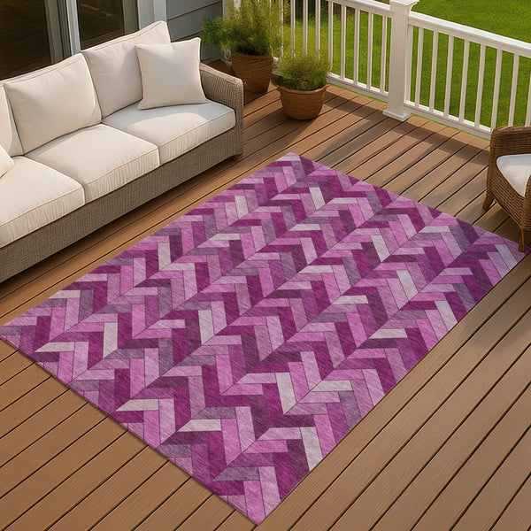 HomeRoots 8' X 10' Pink and Ivory Geometric Indoor/Outdoor Washable Area Rug – Stylish, Durable, Easy Care! 658180