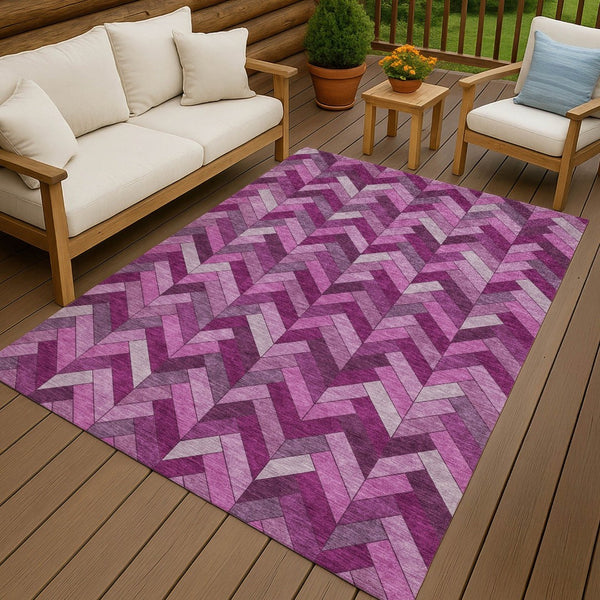 HomeRoots 8' X 10' Pink and Ivory Geometric Indoor/Outdoor Washable Area Rug – Stylish, Durable, Easy Care! 658180