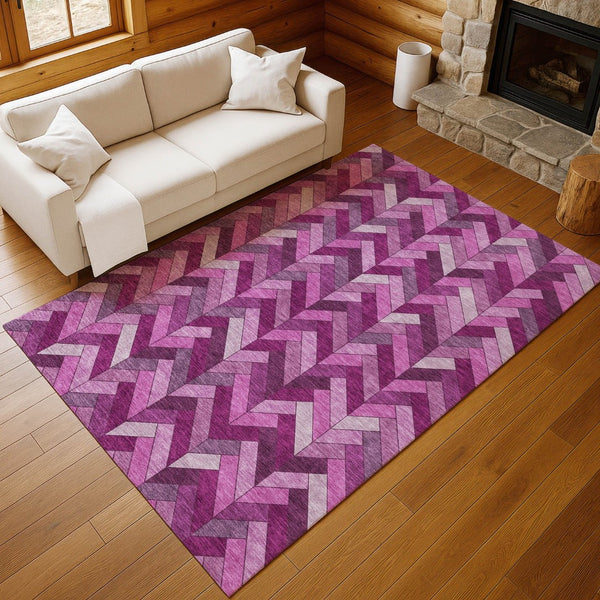HomeRoots 9' X 12' Pink And Ivory Geometric Washable Rug – Stylish, Durable Indoor/Outdoor Area Decor Solution! 658181