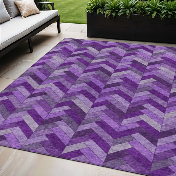 HomeRoots 5' X 8' Purple And Ivory Geometric Rug - Durable, Washable, Indoor/Outdoor Design for Modern Spaces 658184