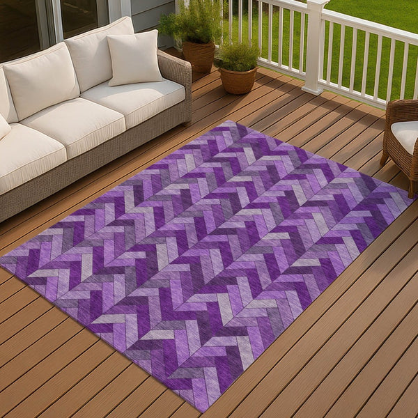 HomeRoots 5' X 8' Purple And Ivory Geometric Rug - Durable, Washable, Indoor/Outdoor Design for Modern Spaces 658184