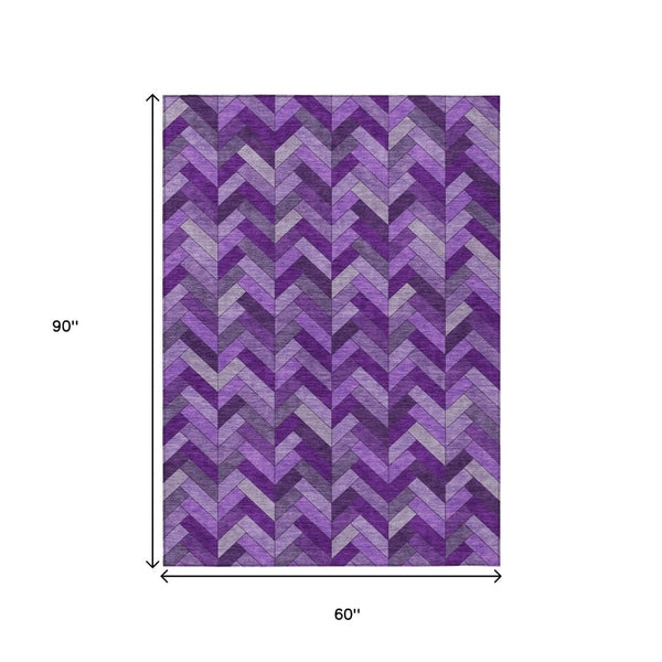 HomeRoots 5' X 8' Purple And Ivory Geometric Rug - Durable, Washable, Indoor/Outdoor Design for Modern Spaces 658184