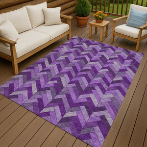 HomeRoots 5' X 8' Purple And Ivory Geometric Rug - Durable, Washable, Indoor/Outdoor Design for Modern Spaces 658184