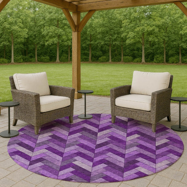 HomeRoots 8' Purple Geometric Washable Area Rug – Durable Indoor/Outdoor Design for Stylish Spaces & Easy Care 658185