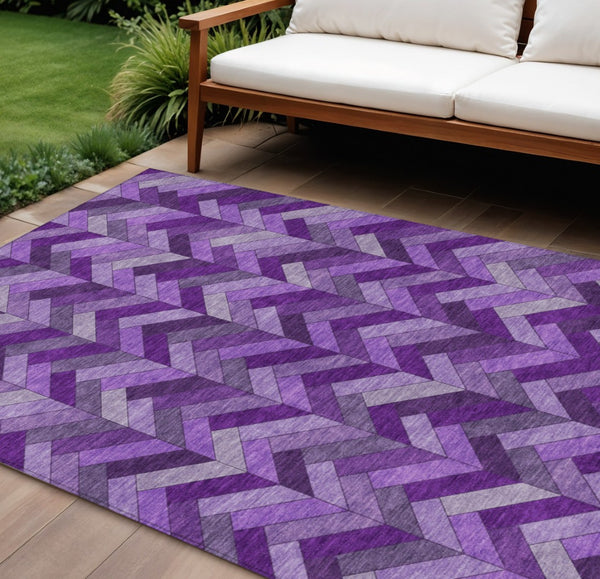 HomeRoots 8' X 10' Stylish Purple and Ivory Geometric Washable Area Rug for Indoor & Outdoor Use, Durable Design 658186