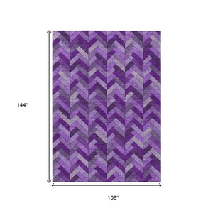 HomeRoots 9' X 12' Vibrant Purple and Ivory Geometric Washable Area Rug for Indoor & Outdoor Spaces 658187