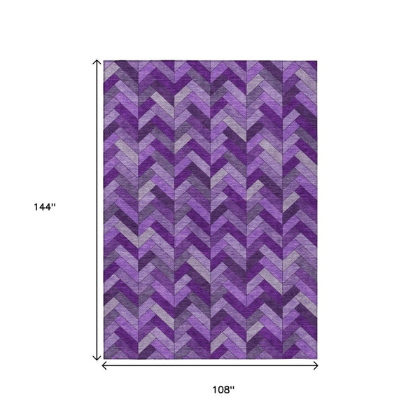 HomeRoots 9' X 12' Vibrant Purple and Ivory Geometric Washable Area Rug for Indoor & Outdoor Spaces 658187