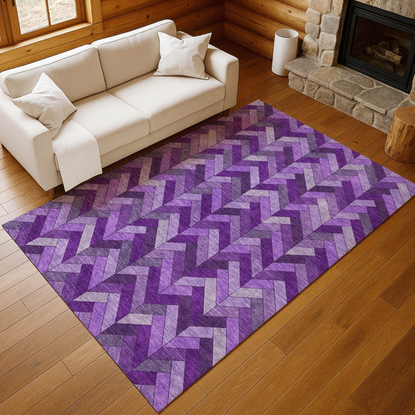 HomeRoots 9' X 12' Vibrant Purple and Ivory Geometric Washable Area Rug for Indoor & Outdoor Spaces 658187