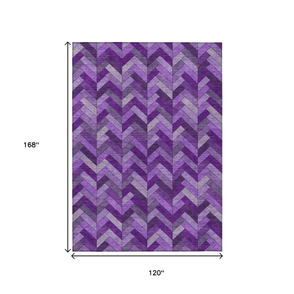 HomeRoots 10' Modern Purple and Ivory Geometric Washable Area Rug for Indoor and Outdoor Spaces, Durable Design 658188