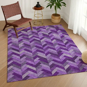 HomeRoots 10' Modern Purple and Ivory Geometric Washable Area Rug for Indoor and Outdoor Spaces, Durable Design 658188