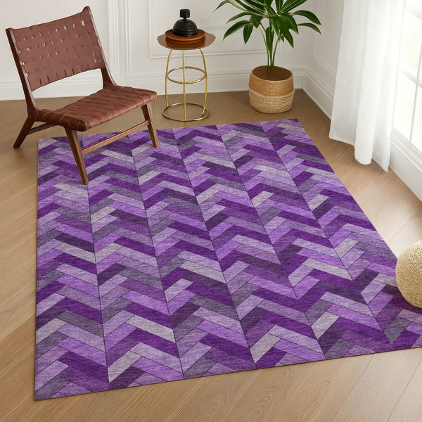 HomeRoots 10' Modern Purple and Ivory Geometric Washable Area Rug for Indoor and Outdoor Spaces, Durable Design 658188