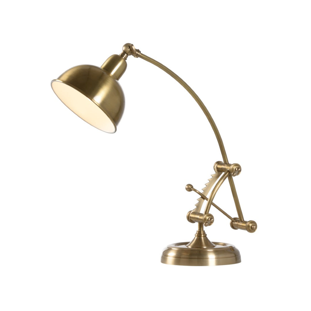 Wildwood Elias Mid-Century Desk Lamp In Antique Brass — Adjustable Arched Arm, Metal Dome Shade For Task Lighting 65819