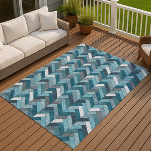 HomeRoots 5' Stylish Teal Blue & Ivory Geometric Area Rug - Washable, Durable for Indoor/Outdoor Use, 5'x8' 658190