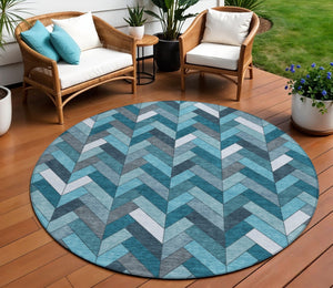 HomeRoots 8' Teal Blue and Ivory Round Area Rug - Stylish, Washable, and Durable for Indoor & Outdoor Spaces 658191