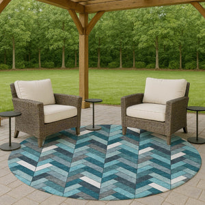 HomeRoots 8' Teal Blue and Ivory Round Area Rug - Stylish, Washable, and Durable for Indoor & Outdoor Spaces 658191