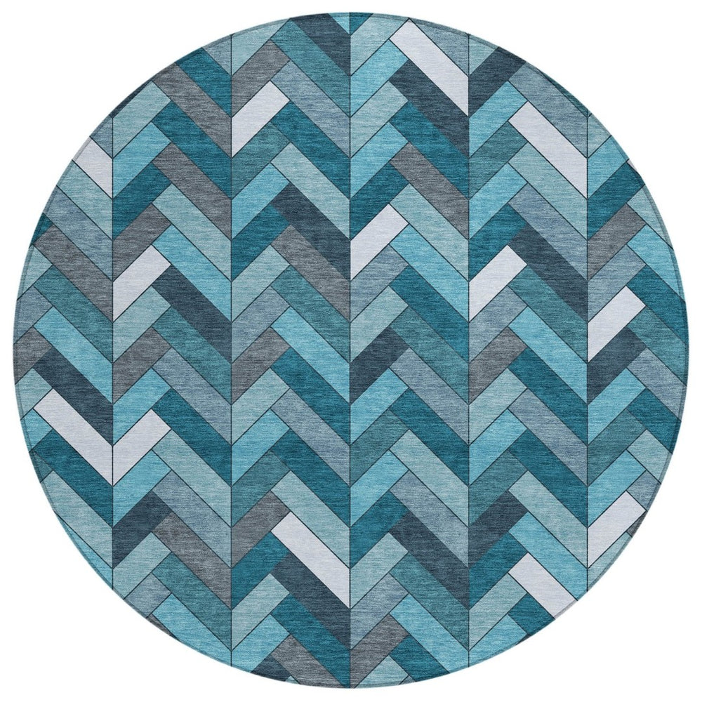 HomeRoots 8' Teal Blue and Ivory Round Area Rug - Stylish, Washable, and Durable for Indoor & Outdoor Spaces 658191