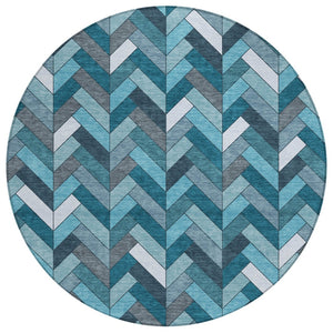 HomeRoots 8' Teal Blue and Ivory Round Area Rug - Stylish, Washable, and Durable for Indoor & Outdoor Spaces 658191