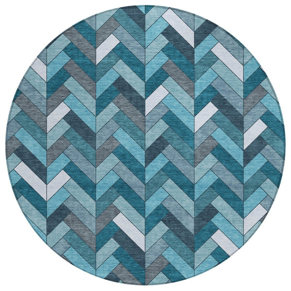 HomeRoots 8' Teal Blue and Ivory Round Area Rug - Stylish, Washable, and Durable for Indoor & Outdoor Spaces 658191